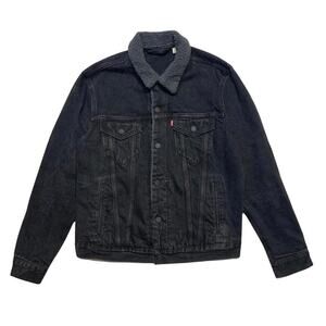 Levis Jeans Sherpa Collar Black Denim Rancher Coat Snap Button Western Jacket Sm
